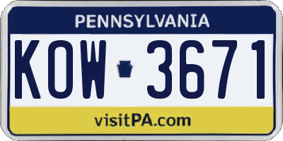 PA license plate KOW3671