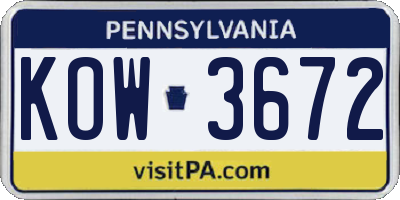 PA license plate KOW3672