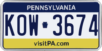 PA license plate KOW3674