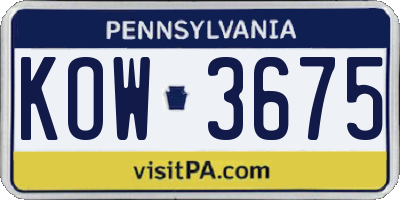 PA license plate KOW3675