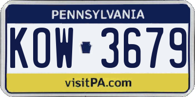 PA license plate KOW3679
