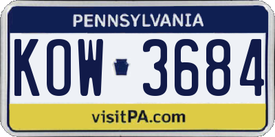 PA license plate KOW3684