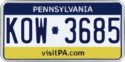 PA license plate KOW3685
