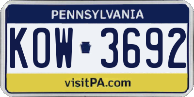 PA license plate KOW3692