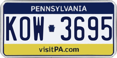PA license plate KOW3695