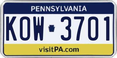 PA license plate KOW3701