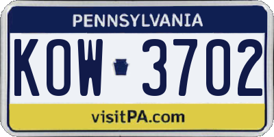 PA license plate KOW3702