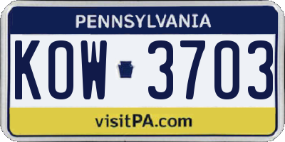 PA license plate KOW3703
