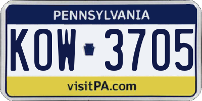 PA license plate KOW3705