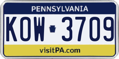PA license plate KOW3709
