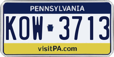 PA license plate KOW3713
