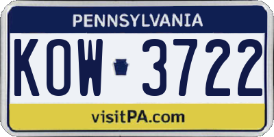 PA license plate KOW3722