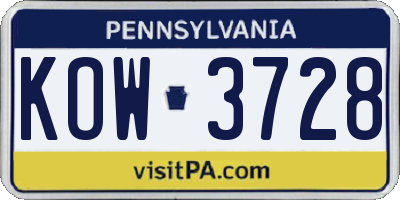 PA license plate KOW3728