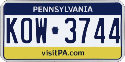 PA license plate KOW3744