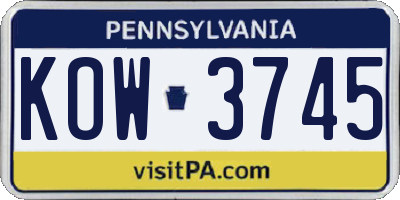 PA license plate KOW3745