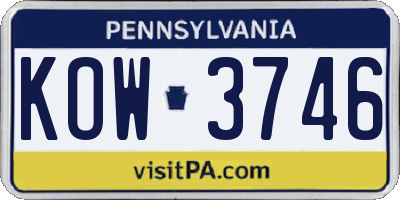 PA license plate KOW3746