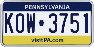PA license plate KOW3751