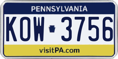 PA license plate KOW3756