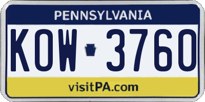PA license plate KOW3760