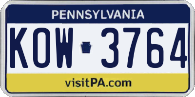 PA license plate KOW3764
