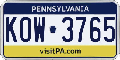 PA license plate KOW3765