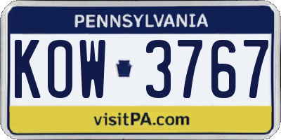 PA license plate KOW3767