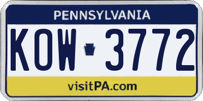 PA license plate KOW3772