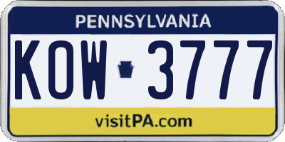 PA license plate KOW3777