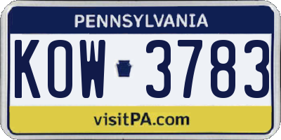 PA license plate KOW3783