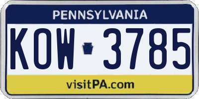 PA license plate KOW3785