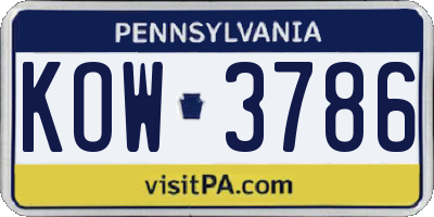 PA license plate KOW3786
