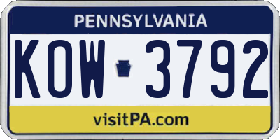 PA license plate KOW3792
