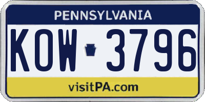 PA license plate KOW3796