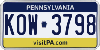 PA license plate KOW3798