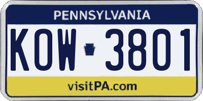 PA license plate KOW3801