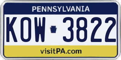 PA license plate KOW3822