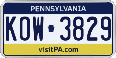 PA license plate KOW3829