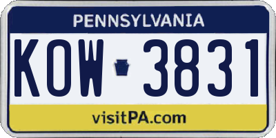 PA license plate KOW3831