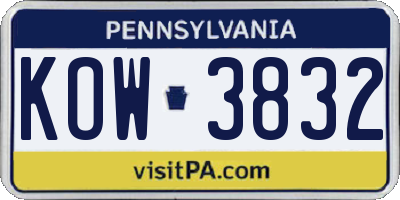 PA license plate KOW3832