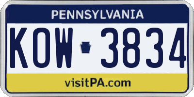 PA license plate KOW3834