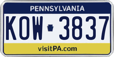 PA license plate KOW3837
