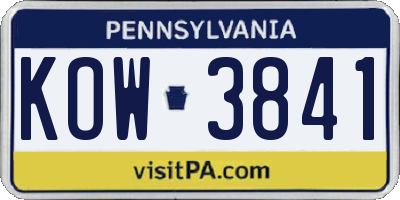PA license plate KOW3841