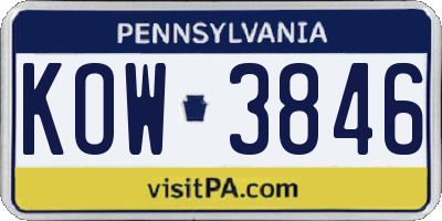 PA license plate KOW3846