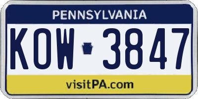 PA license plate KOW3847