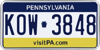 PA license plate KOW3848