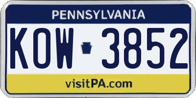 PA license plate KOW3852