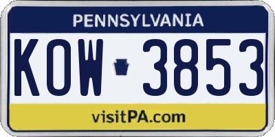 PA license plate KOW3853