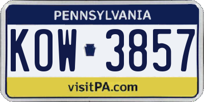 PA license plate KOW3857