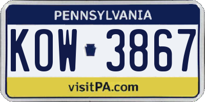 PA license plate KOW3867