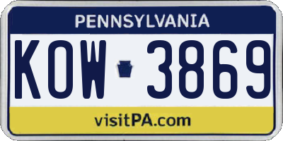 PA license plate KOW3869